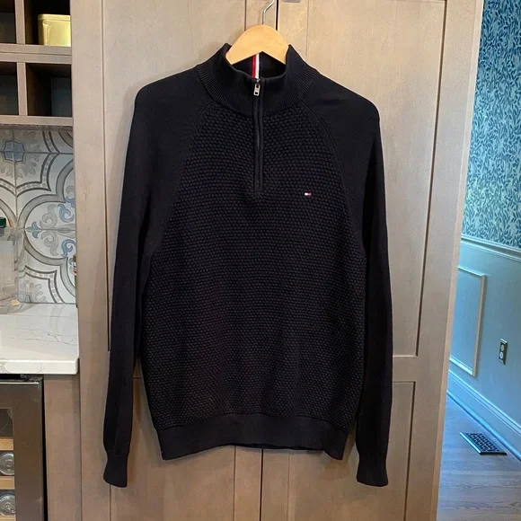 Tommy Hilfiger Men's Black Quarter-Zip Sweater - Picture 1 of 5